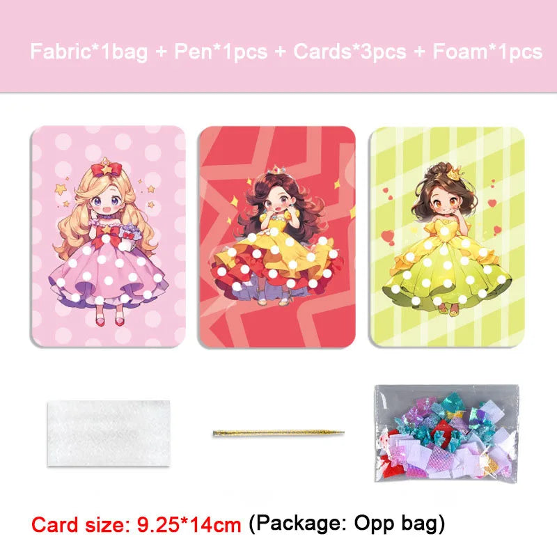 Fabric Art Frenzy Toys for Girls Dress Up Animal Princess Creative Puzzle Puncture Poke Boards Kids DIY Handmade Crafts Kits
