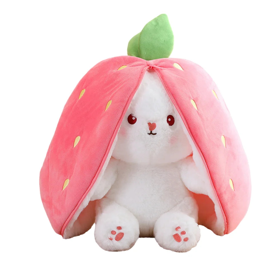 18cm Cosplay Strawberry Carrot Rabbit Plush Toy Stuffed Creative Bag into Fruit Transform Baby Cuddly Bunny Plushie Doll For Kid