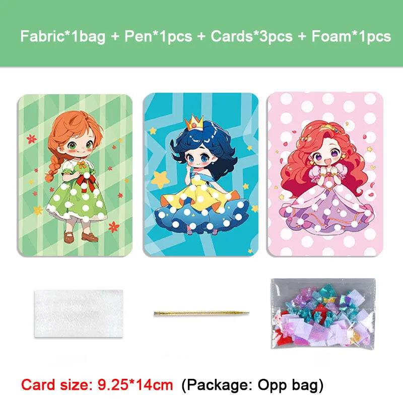 Fabric Art Frenzy Toys for Girls Dress Up Animal Princess Creative Puzzle Puncture Poke Boards Kids DIY Handmade Crafts Kits