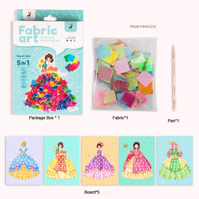 Fabric Art Frenzy Toys for Girls Dress Up Animal Princess Creative Puzzle Puncture Poke Boards Kids DIY Handmade Crafts Kits