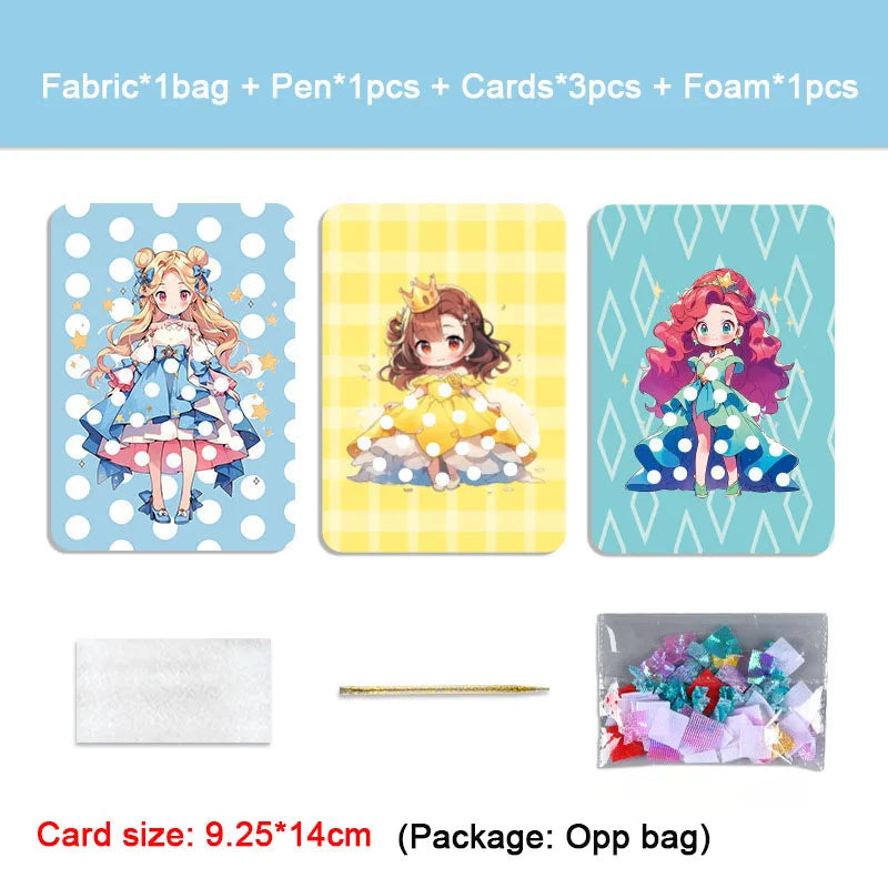 Fabric Art Frenzy Toys for Girls Dress Up Animal Princess Creative Puzzle Puncture Poke Boards Kids DIY Handmade Crafts Kits