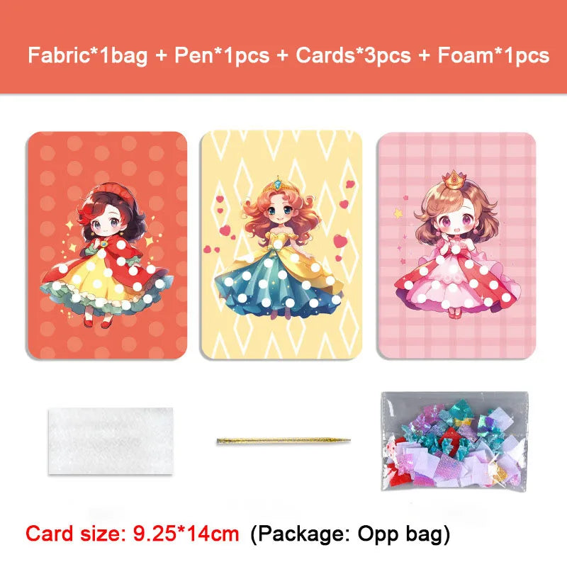 Fabric Art Frenzy Toys for Girls Dress Up Animal Princess Creative Puzzle Puncture Poke Boards Kids DIY Handmade Crafts Kits
