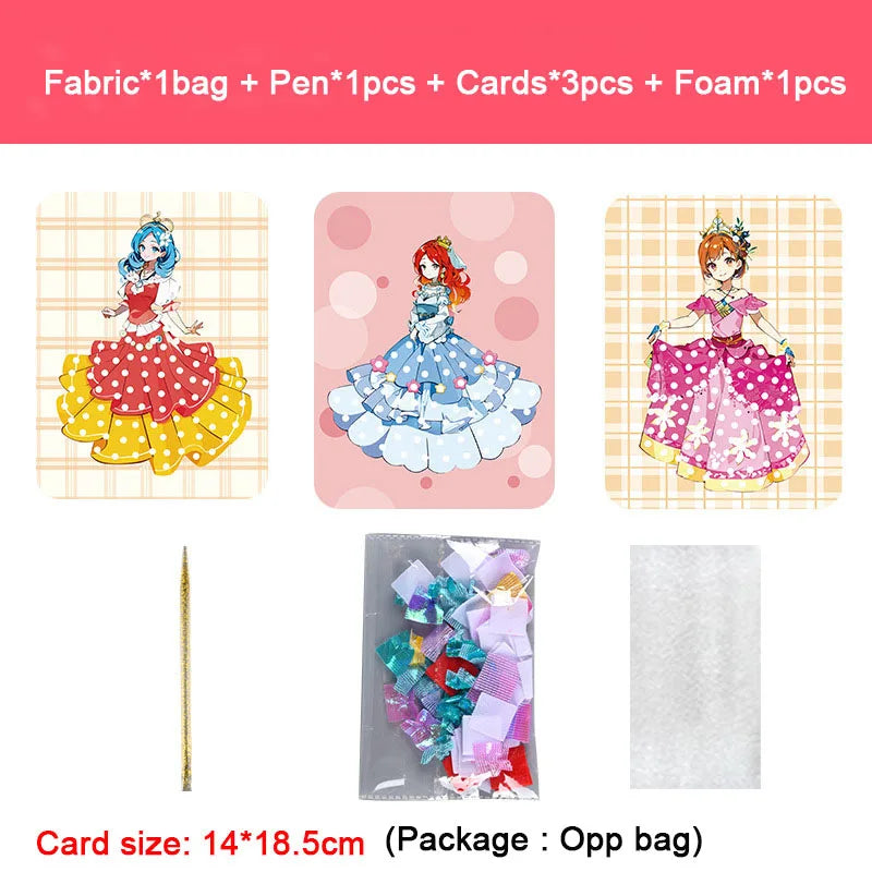 Fabric Art Frenzy Toys for Girls Dress Up Animal Princess Creative Puzzle Puncture Poke Boards Kids DIY Handmade Crafts Kits