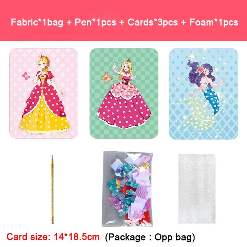 Fabric Art Frenzy Toys for Girls Dress Up Animal Princess Creative Puzzle Puncture Poke Boards Kids DIY Handmade Crafts Kits