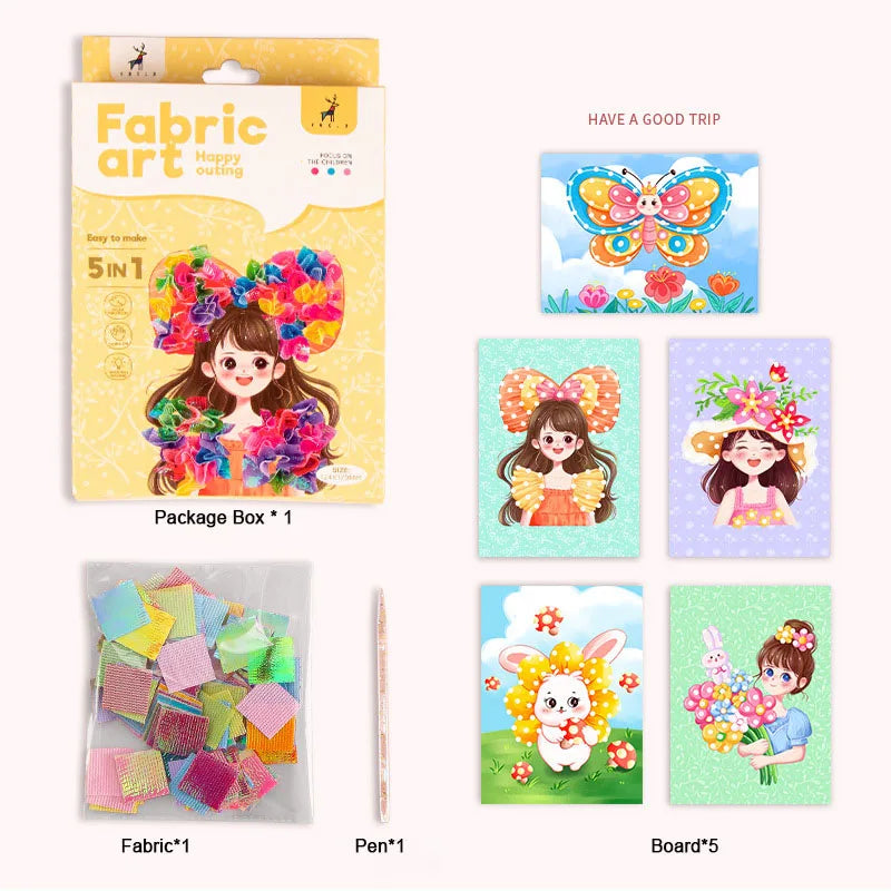 Fabric Art Frenzy Toys for Girls Dress Up Animal Princess Creative Puzzle Puncture Poke Boards Kids DIY Handmade Crafts Kits