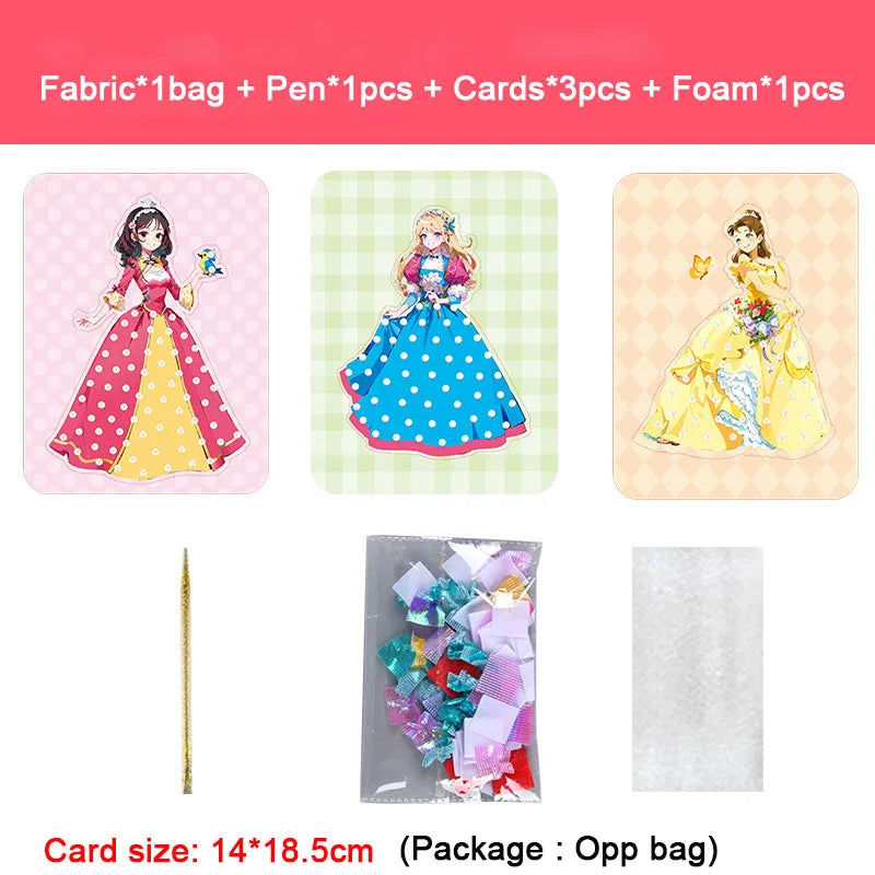 Fabric Art Frenzy Toys for Girls Dress Up Animal Princess Creative Puzzle Puncture Poke Boards Kids DIY Handmade Crafts Kits
