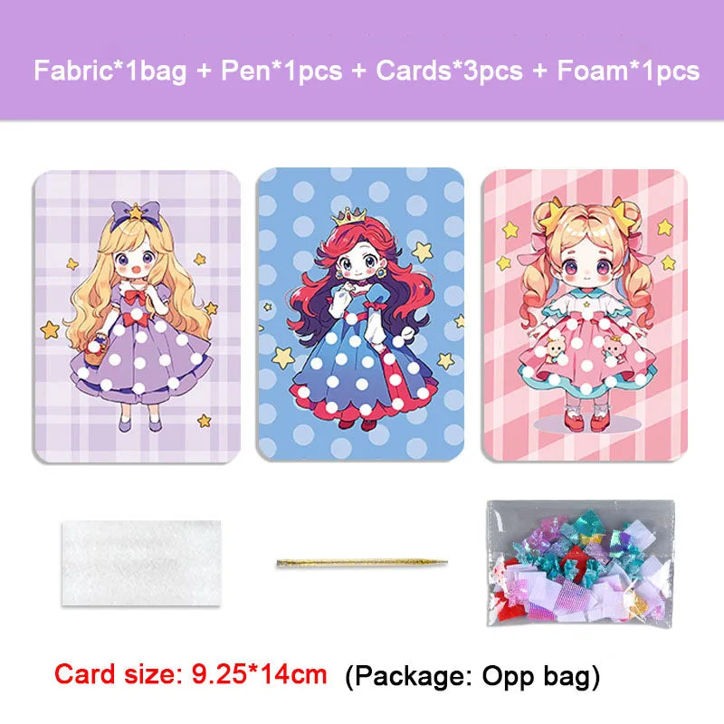 Fabric Art Frenzy Toys for Girls Dress Up Animal Princess Creative Puzzle Puncture Poke Boards Kids DIY Handmade Crafts Kits
