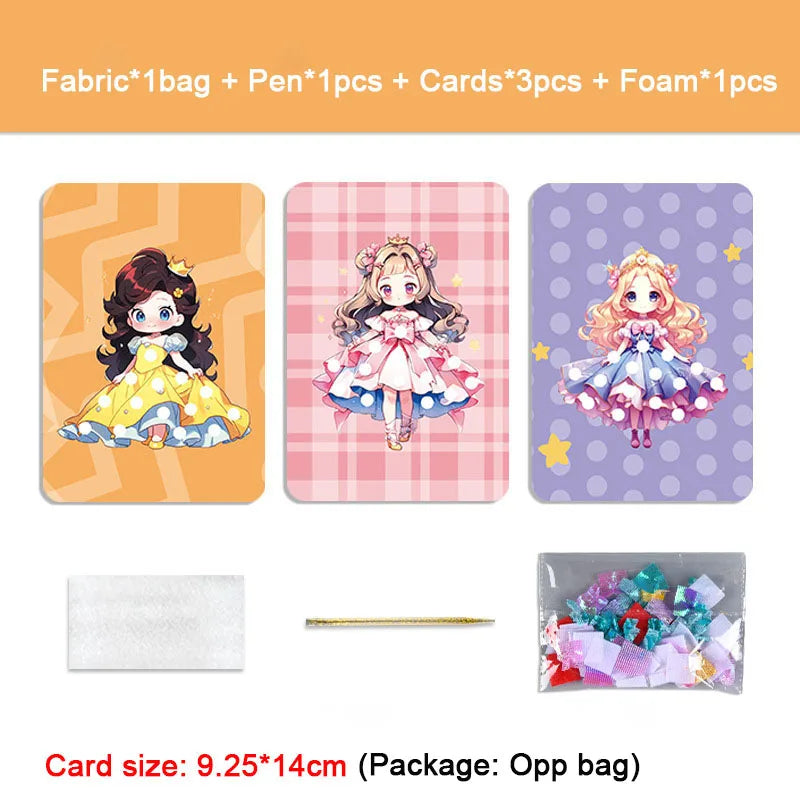 Fabric Art Frenzy Toys for Girls Dress Up Animal Princess Creative Puzzle Puncture Poke Boards Kids DIY Handmade Crafts Kits