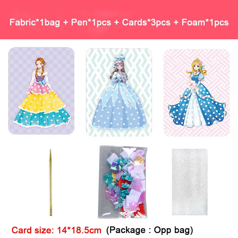 Fabric Art Frenzy Toys for Girls Dress Up Animal Princess Creative Puzzle Puncture Poke Boards Kids DIY Handmade Crafts Kits
