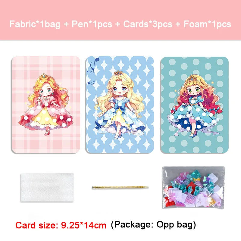 Fabric Art Frenzy Toys for Girls Dress Up Animal Princess Creative Puzzle Puncture Poke Boards Kids DIY Handmade Crafts Kits