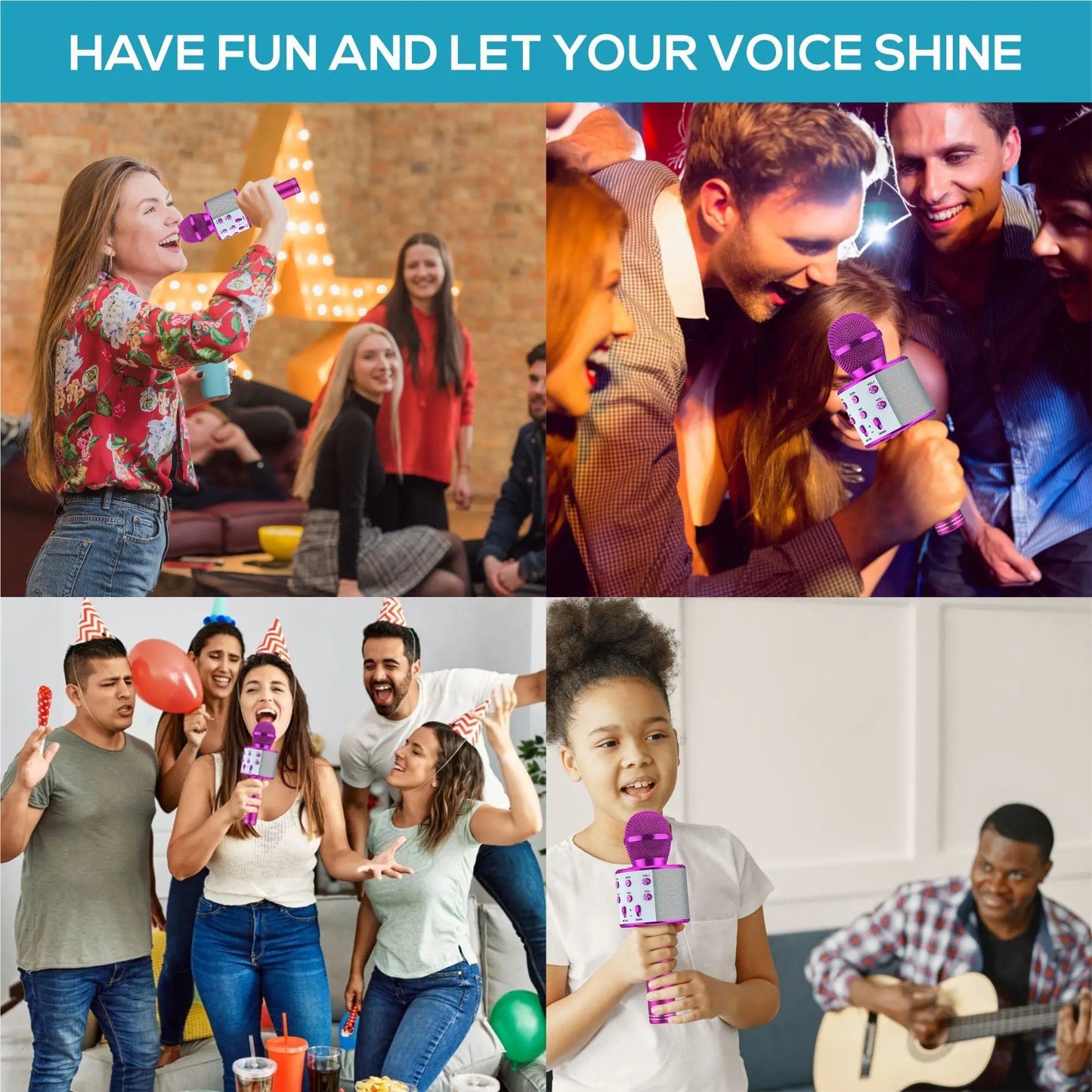 Wireless Bluetooth Karaoke Microphone , Karaoke Mic Speaker With Adjustable Remix FM Radio for Kids Girls Boys Teens Birthday